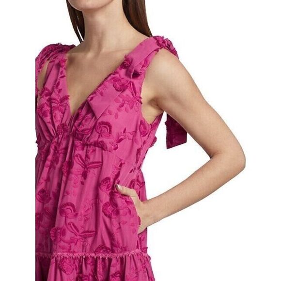 NWT‎ MARCHESA NOTTE Pink Tie Strap Floral Maxi Dress Tiered Wedding Size 14 $545 - Picture 3 of 12
